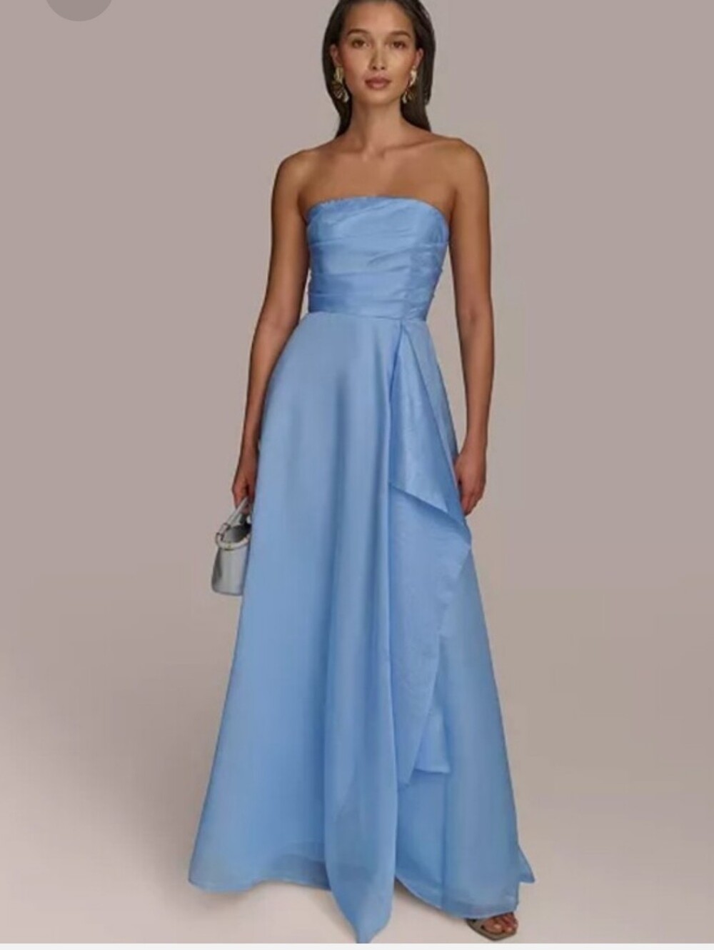 Donna Karan NWT Size 8 Blue Strapless Ruffle High Low Dress $299 Statement Piece